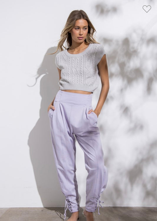 Lavender Smocked Waist Tapered Bottoms