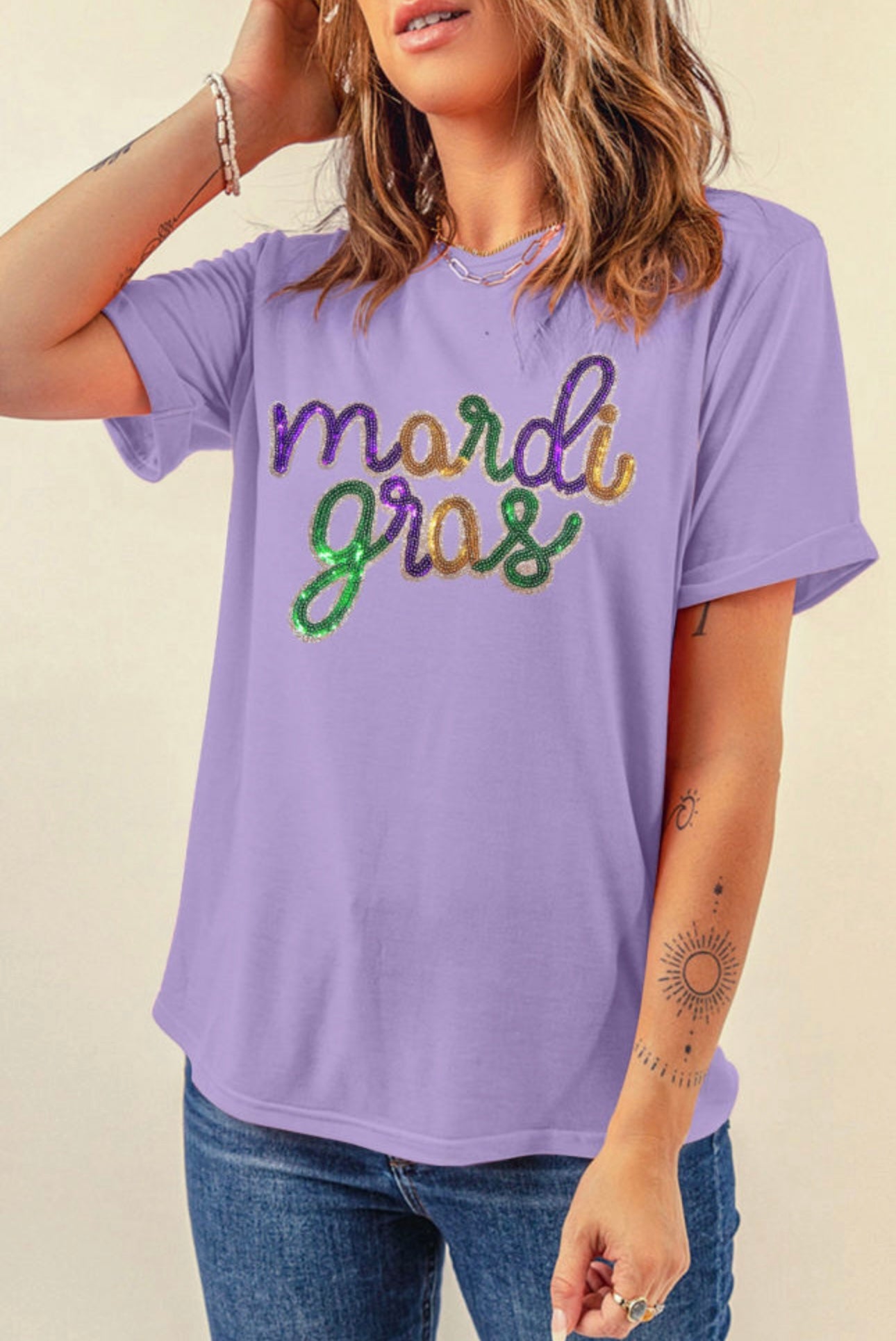 Lavender Sequined Mardi Gras Tee