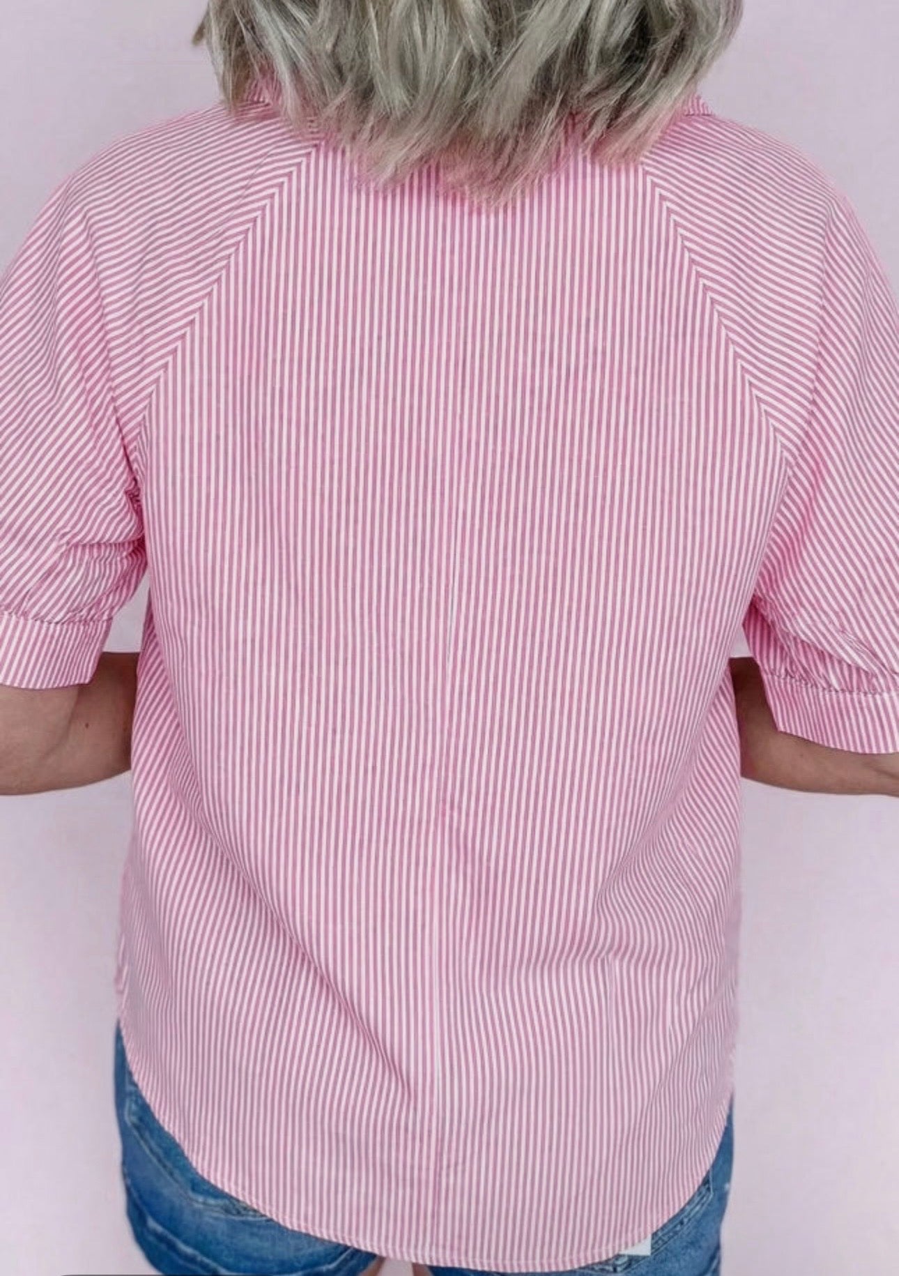 Pink Striped V Neck Blouse