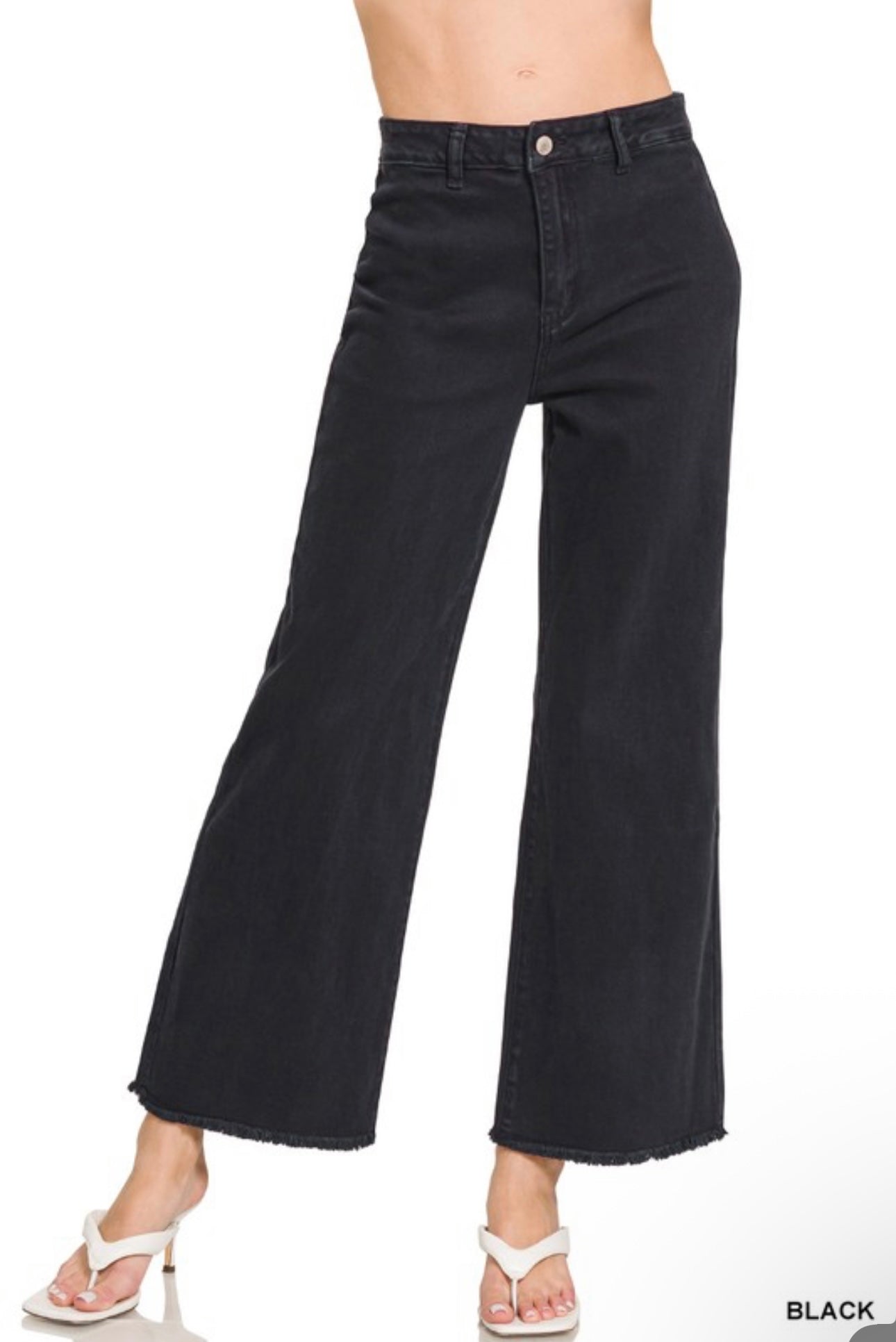 Frayed Hem Straight Wide Jeans