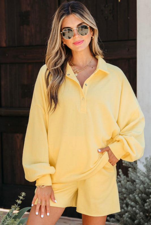 Cream Yellow Sweatshirt Shorts Set