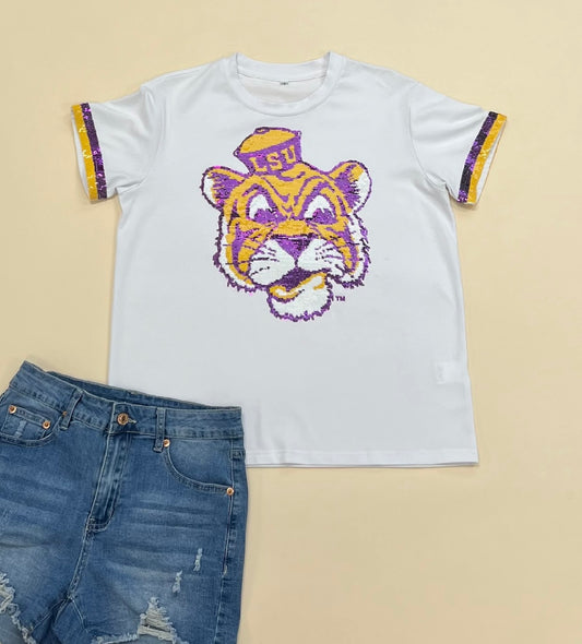 LSU Vintage Sequin Tiger Tee (licensed)