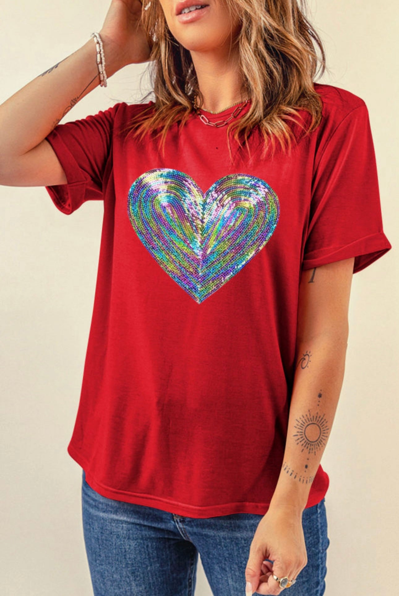 Red Sequin Heart Tee