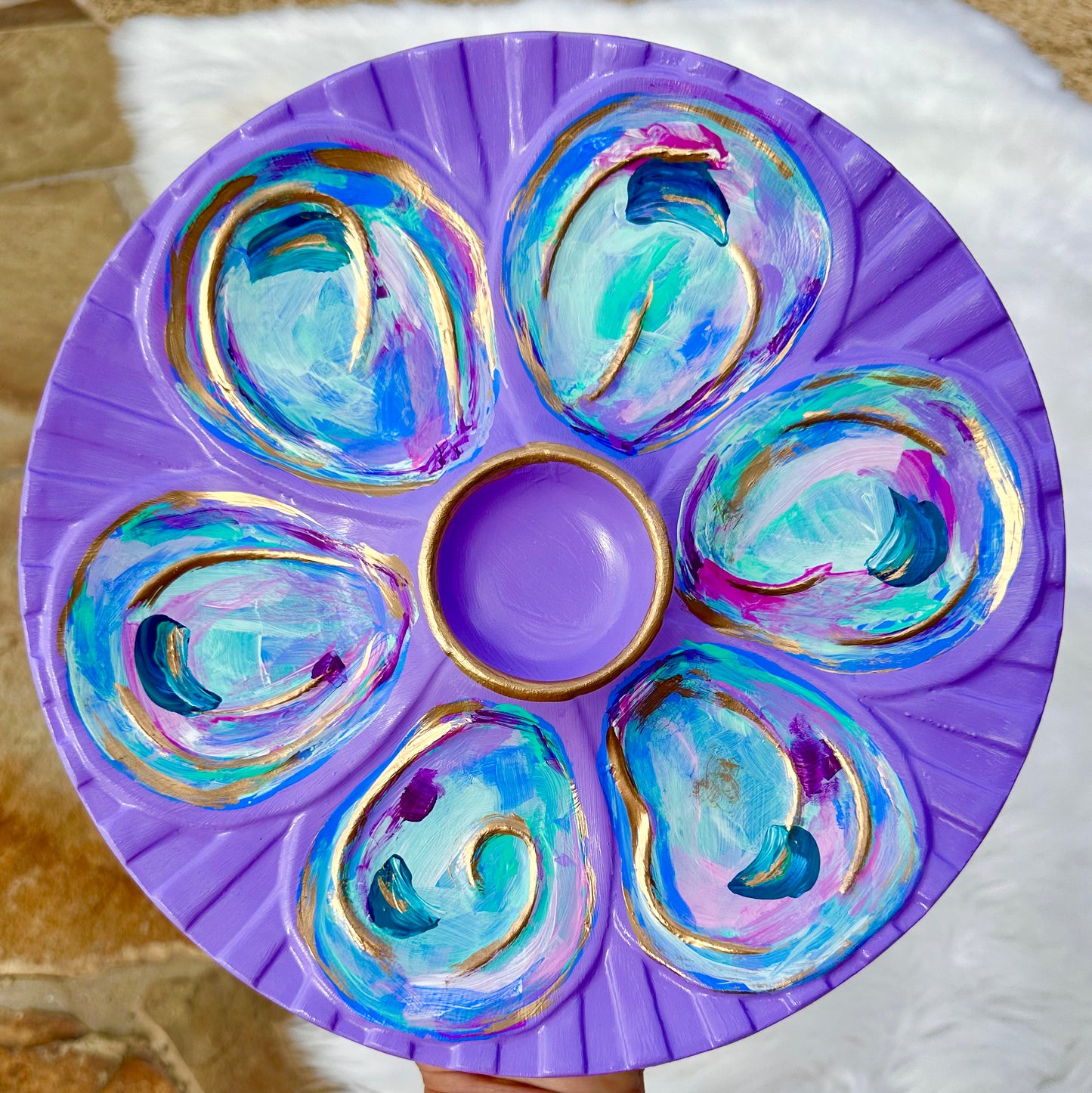 “Lavender Louisianne” Hand-Painted Gilded Oyster Plate