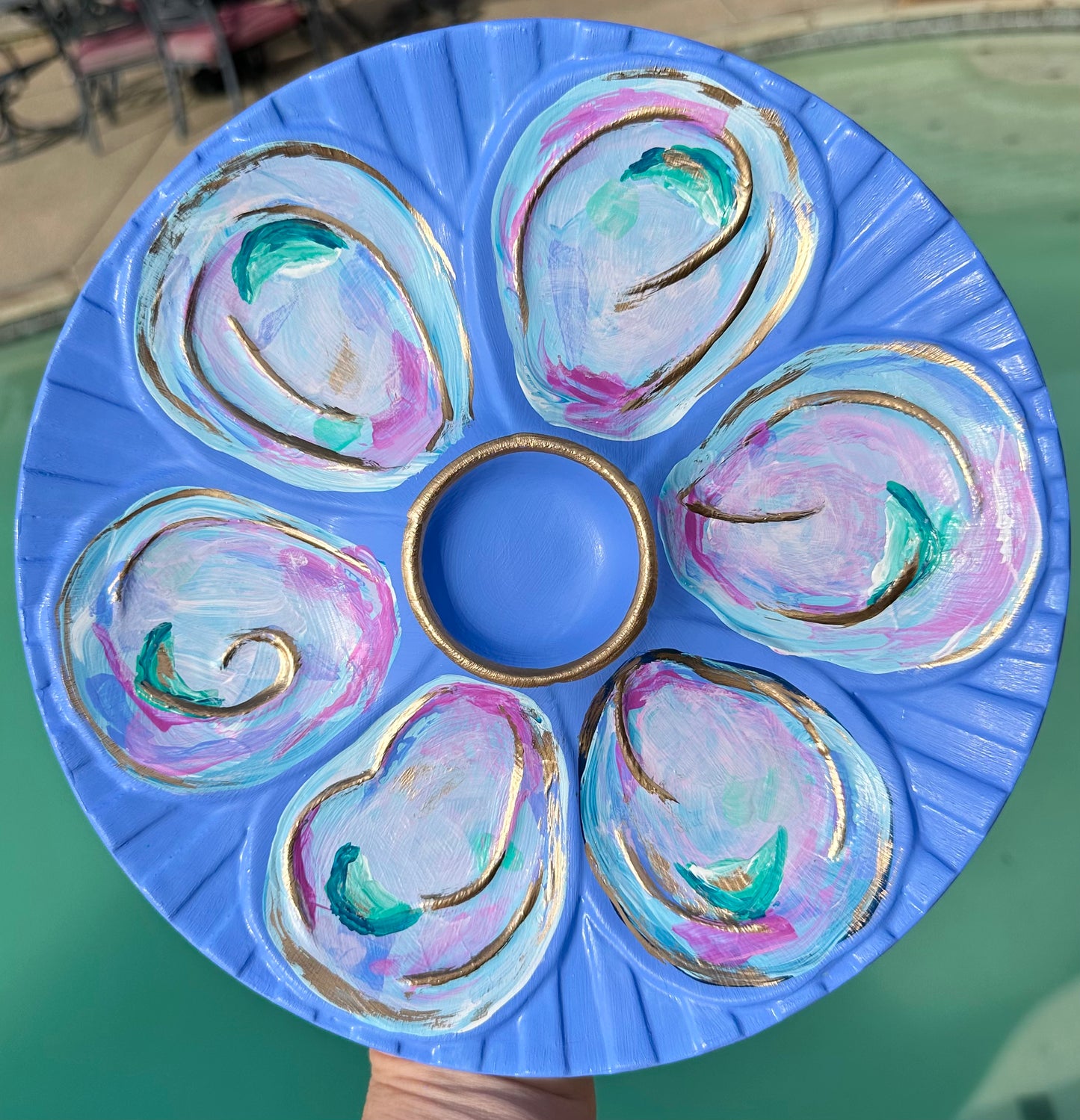 “Coast on the Half-Shell”                Hand-Painted Gilded Oyster Plate