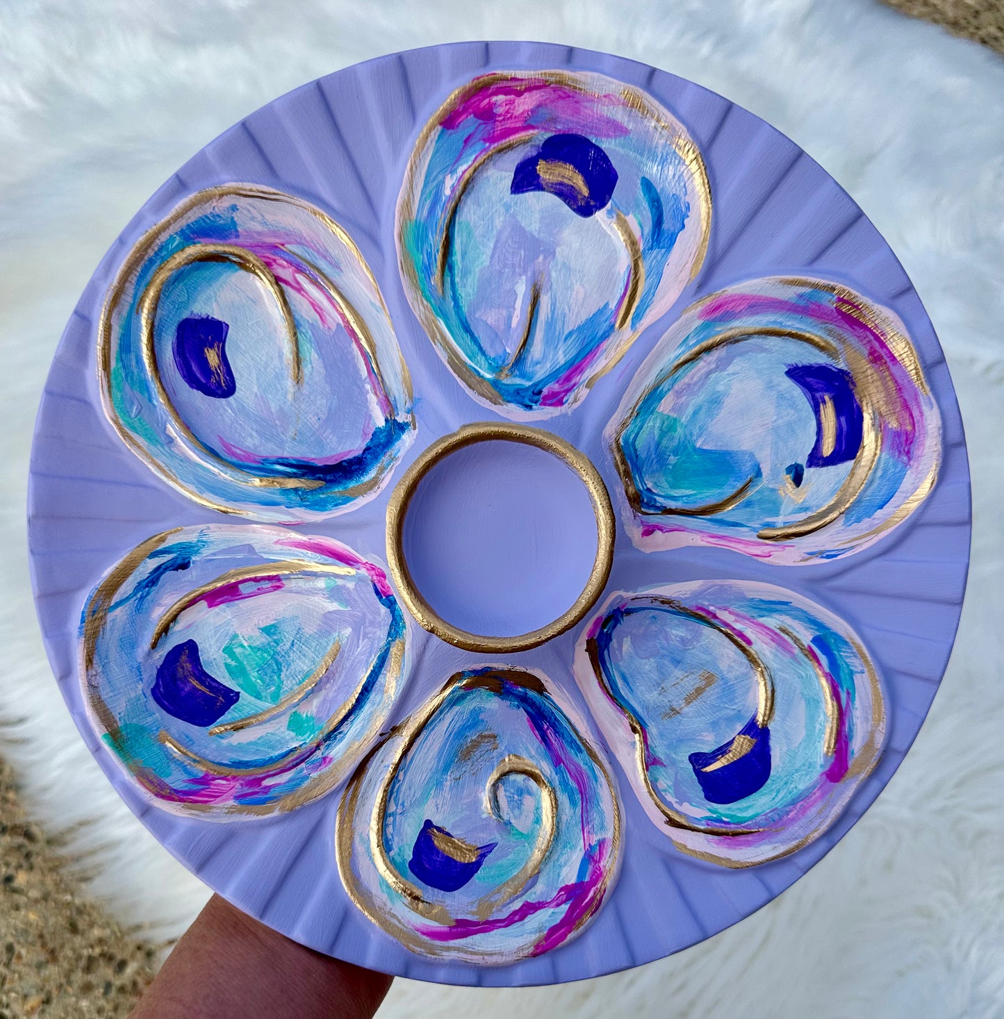 “Treasures of the Tide” Hand-Painted Gilded Oyster Plate