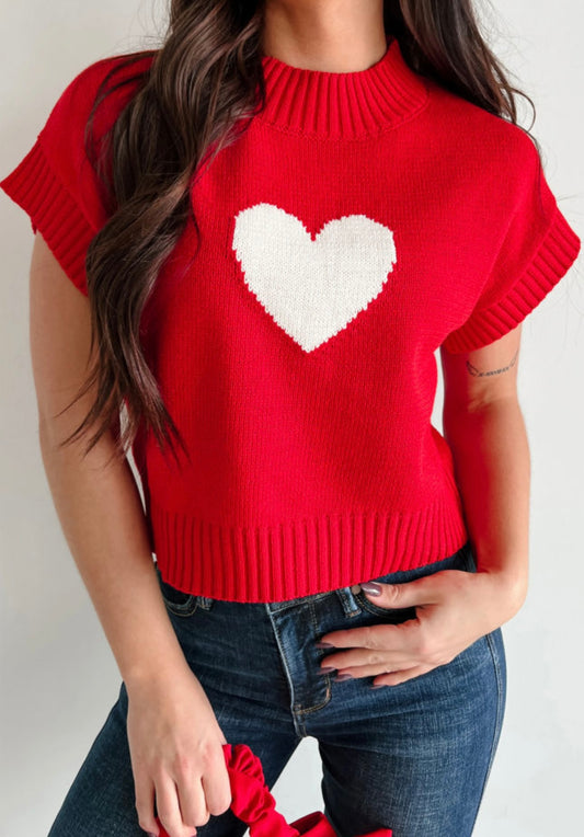 Red Heart Short Sleeve Sweater