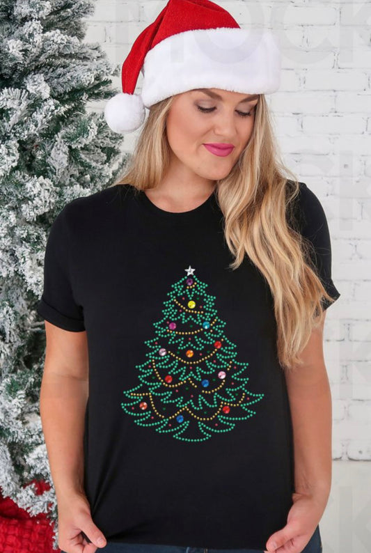 Black Rhinestone Christmas Tree Tee