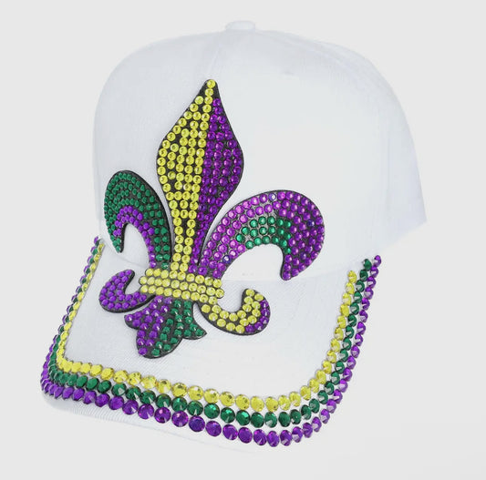 Mardi Gras Fleur de Lis Bejeweled Baseball Cap