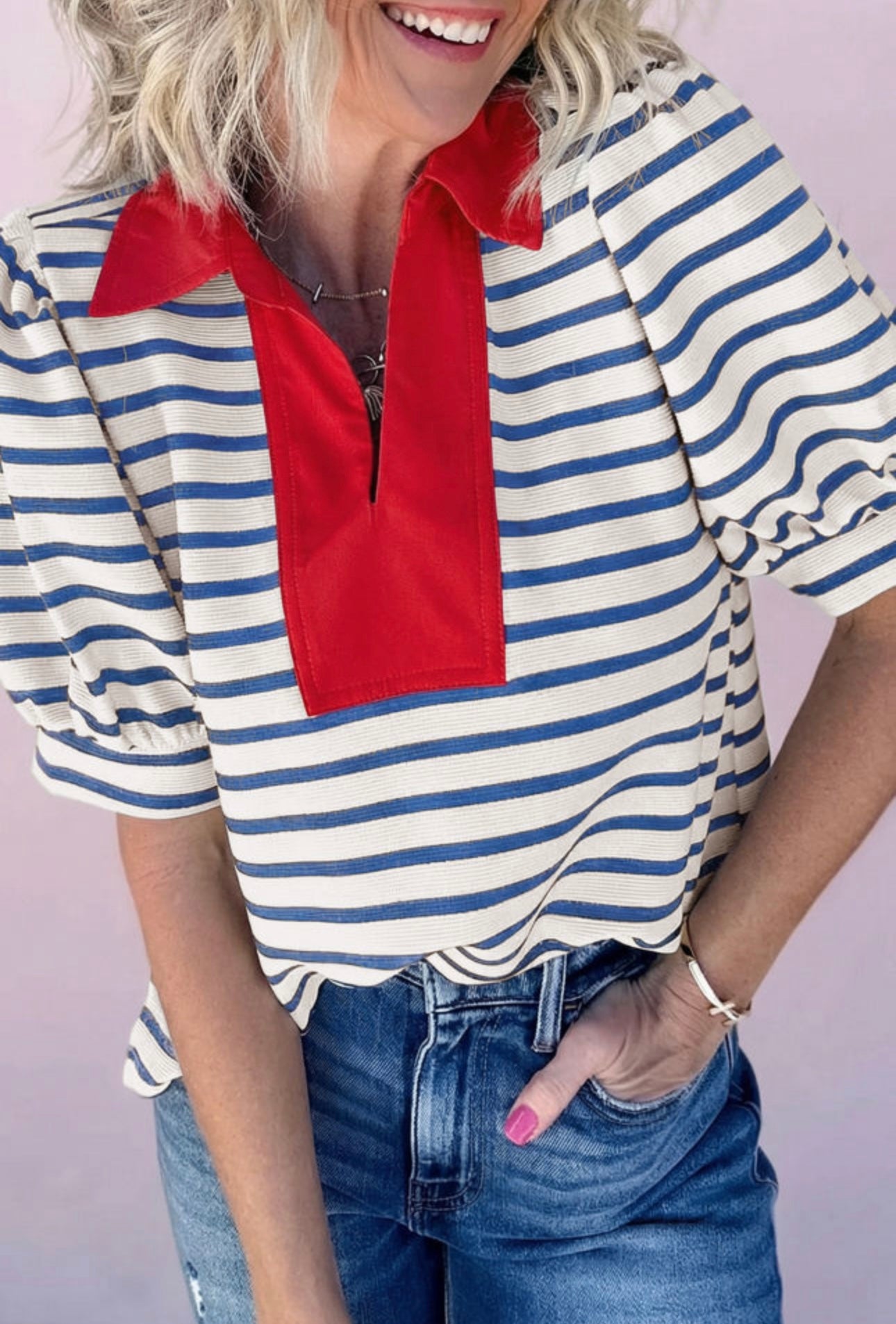 Blue Stripe Collared Top