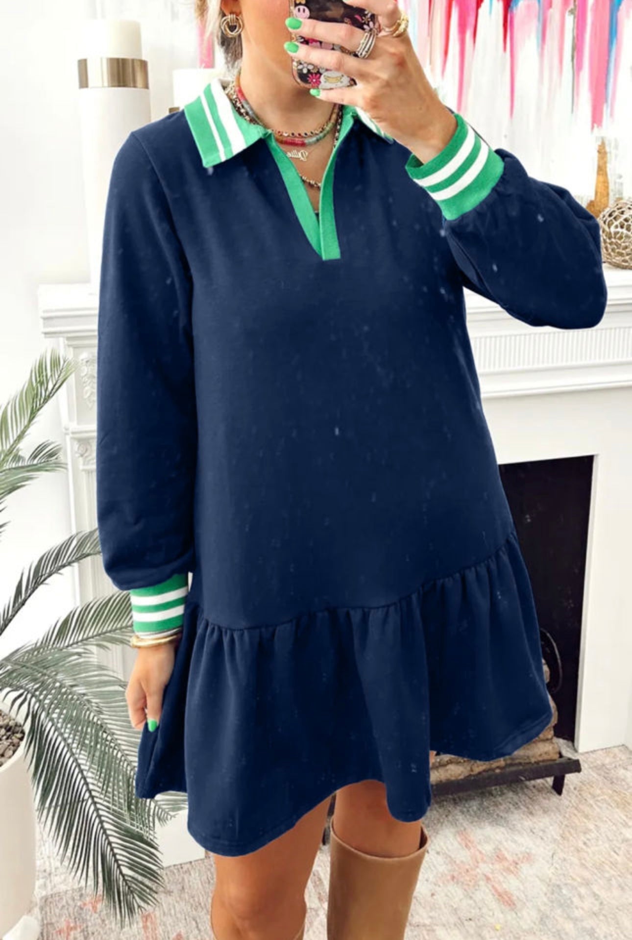 Navy Contrast Trim Dress