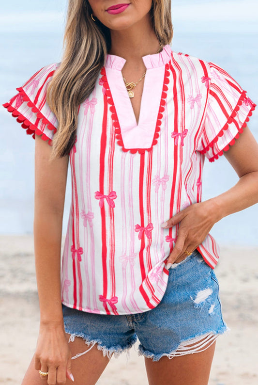 Pink Ric Rac Trim Bow Top