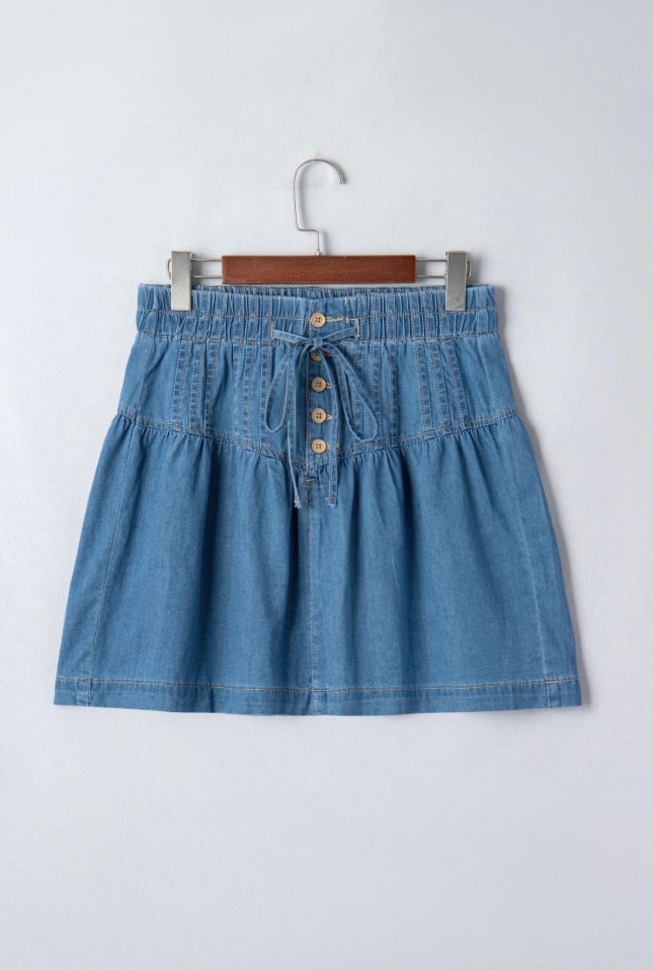 Denim Pleated High Waist Skirt