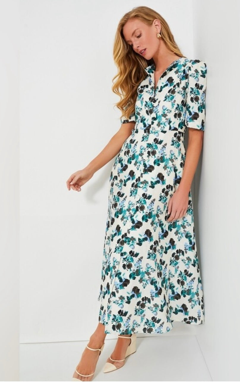 Tuckernuck Budding Bluebell Hadley Collared Floral Shirt Maxi Dress-Size Medium