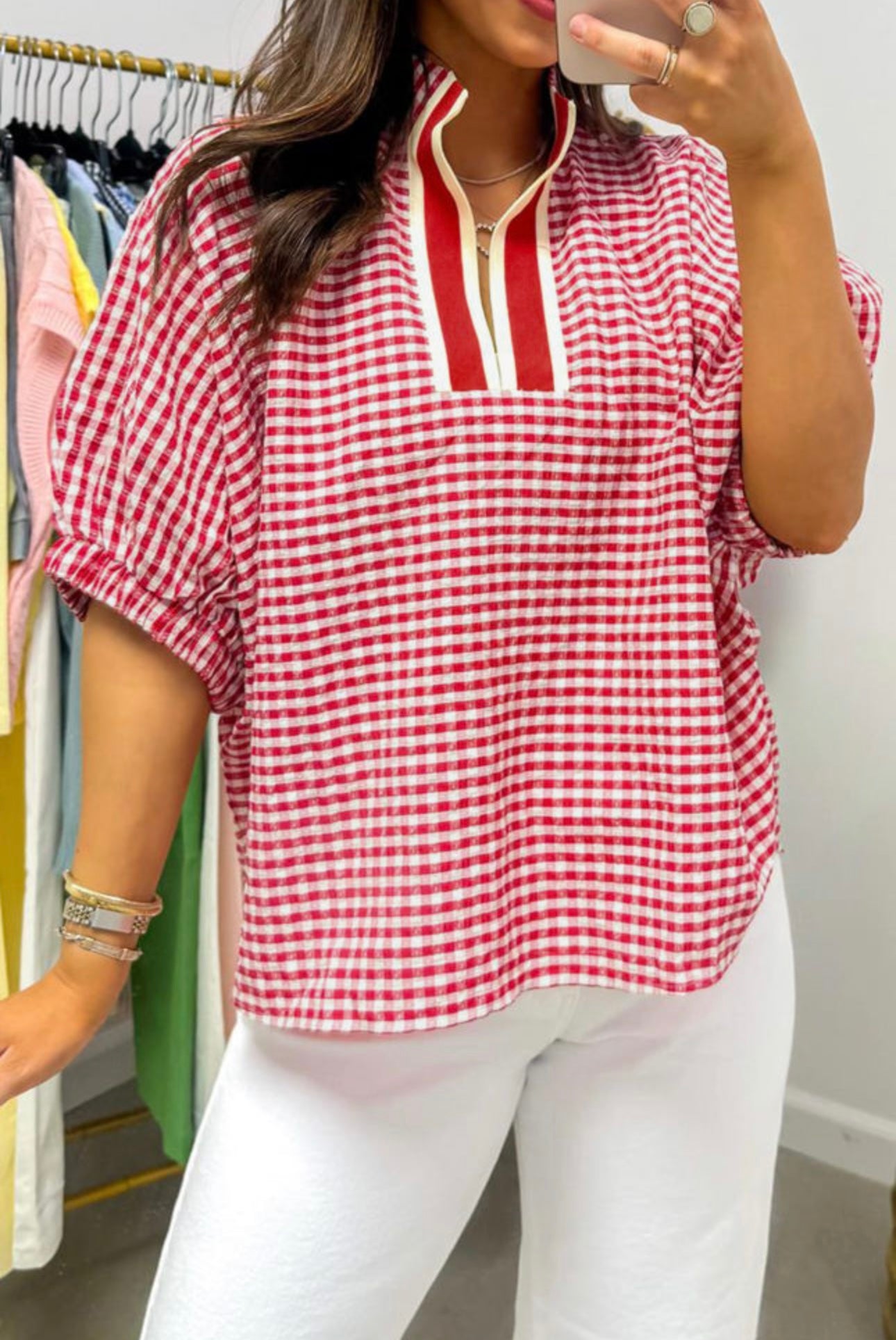 Red Plaid Gingham Blouse