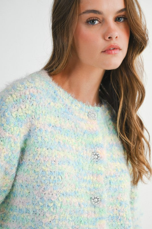 Pastel Pearl Button Cardigan Sweater