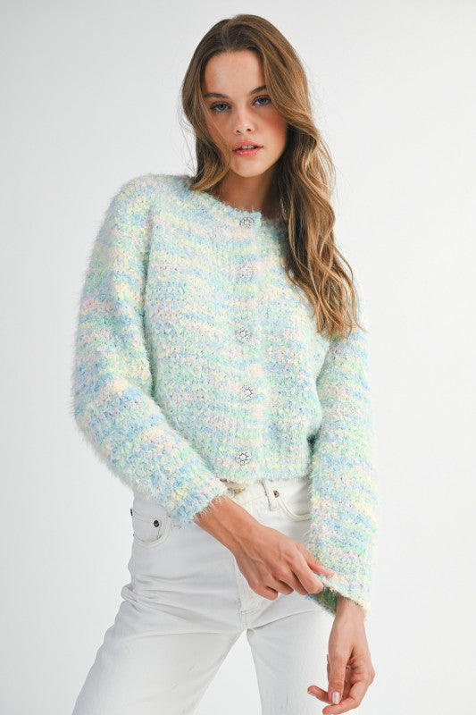 Pastel Pearl Button Cardigan Sweater