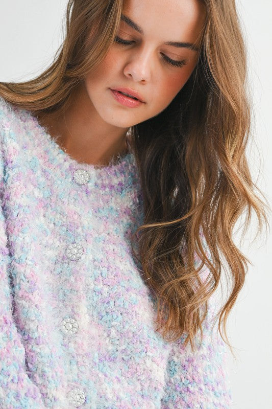Pastel Pearl Button Cardigan Sweater