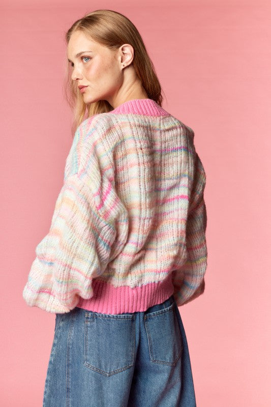 Pastel Stripe Knit Cardigan with Bows