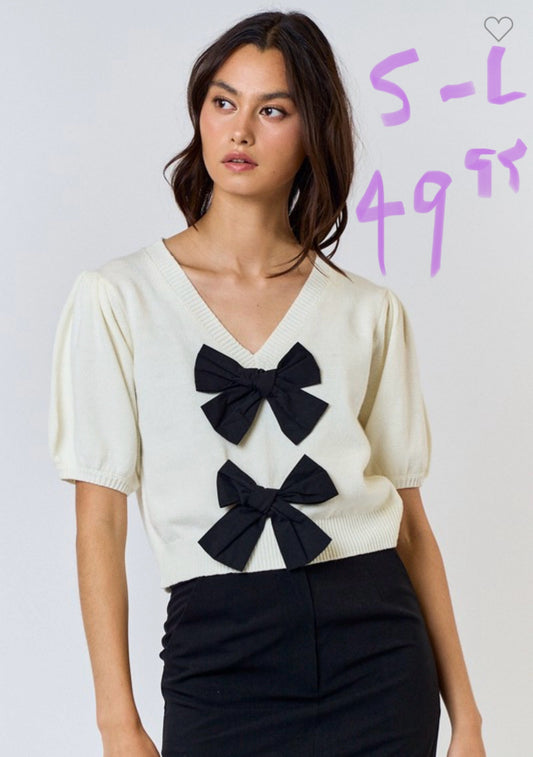 Bow Sweater, cream with black