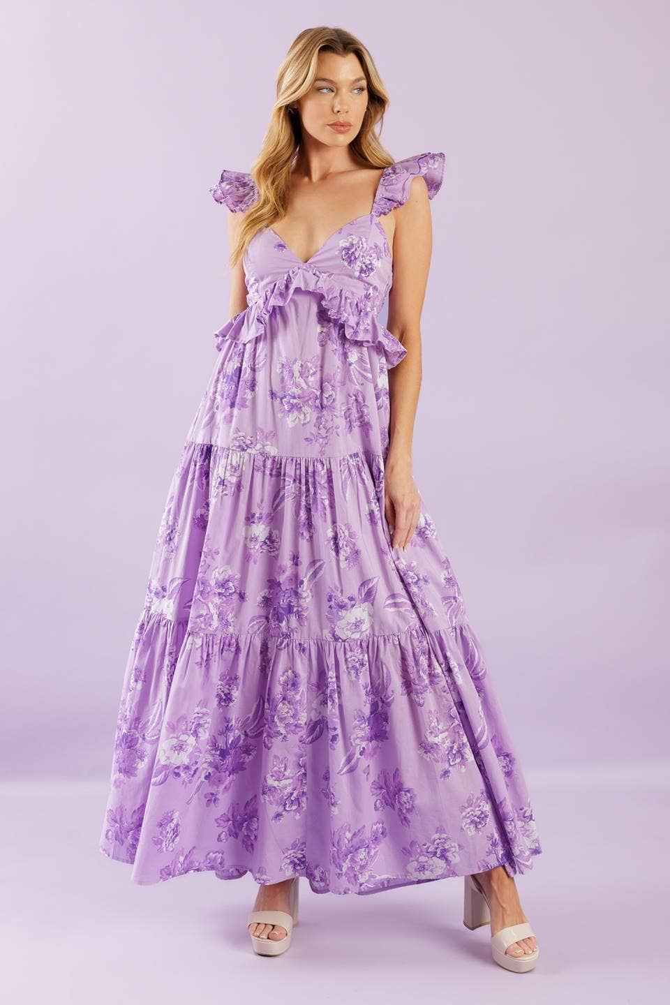Coquette Purple Floral Woven Maxi Dress
