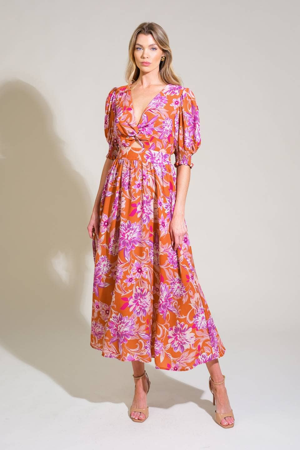 Floral Printed Cut Out Midi Dress