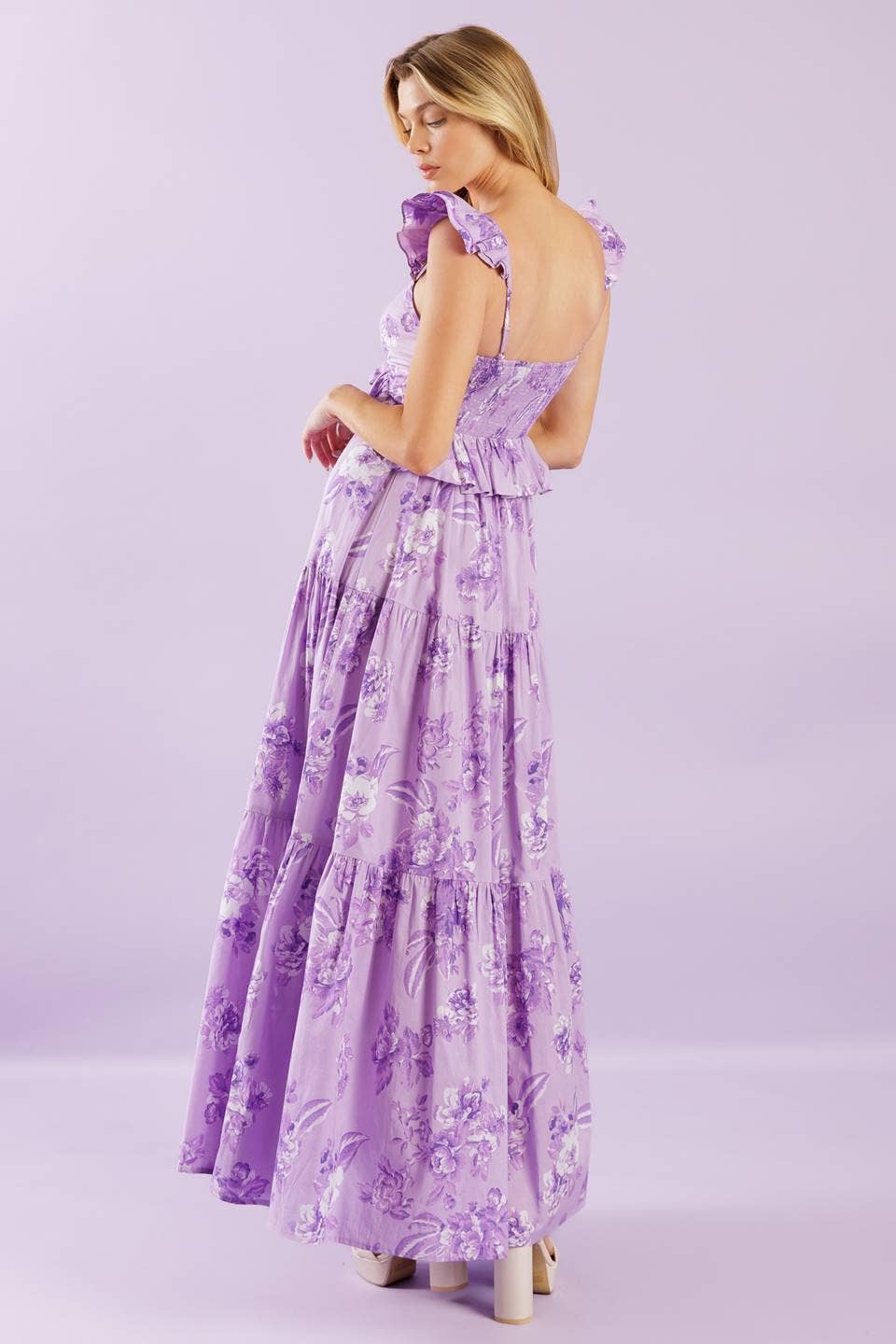 Coquette Purple Floral Woven Maxi Dress