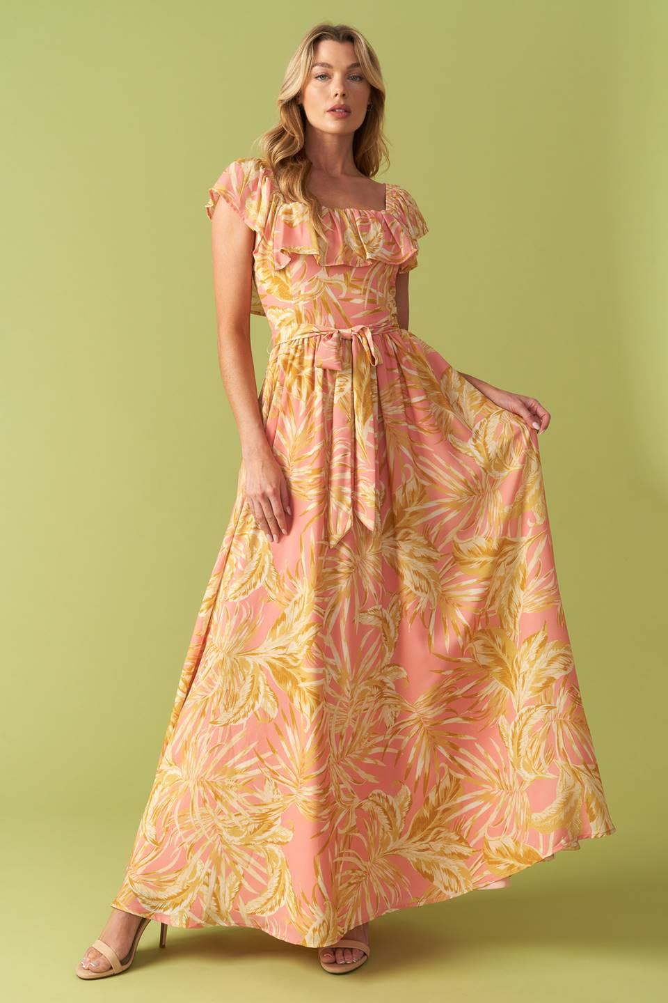 Pink Floral Flutter Top Midi Dress
