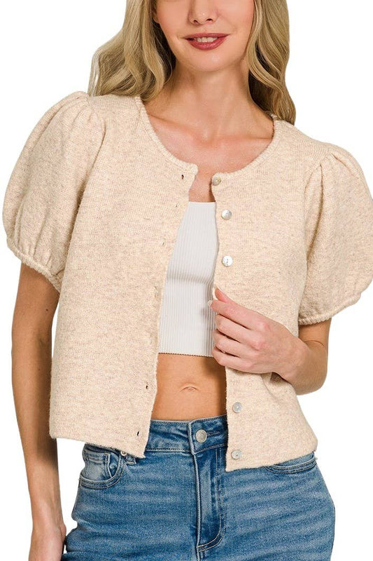 Cream Puff Sleeve Cardigan Sweater