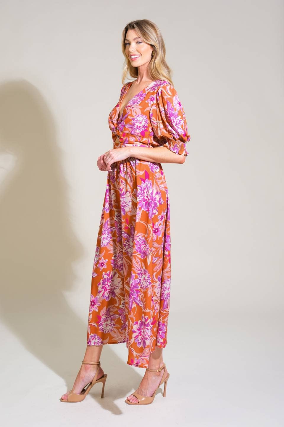 Floral Printed Cut Out Midi Dress