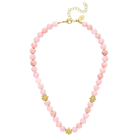 Susan Shaw Pink Jade with Handcast Gold Bentley Beads Necklace