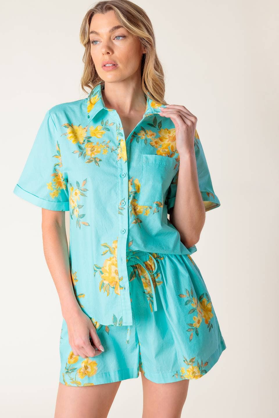 Aqua Floral Short Set