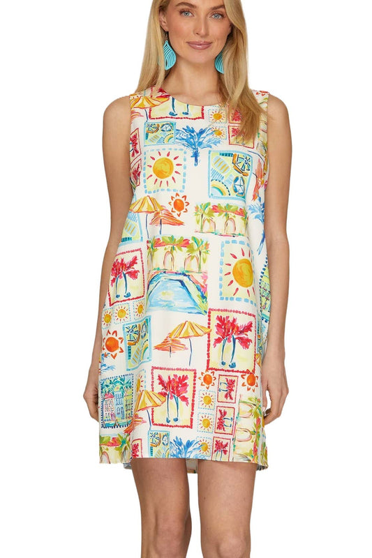 A-line Tropical Short Dress